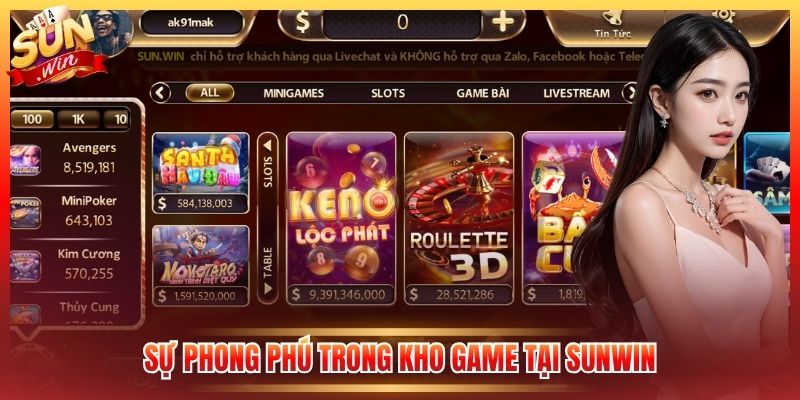 Sự phong phú trong kho game tại Sunwin